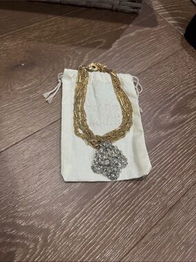 Gold Multi-Strand Necklace with Clear Crystal Cluster Pendant